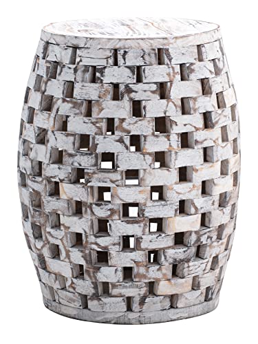 Amazon Aware Tabouret, support pour plantes en bois recyclé à damier pour extérieur, bois flotté blanc