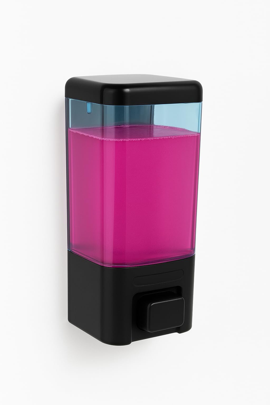 BATH GURU ABS Plastic Wall Mounted Liquid Soap Dispenser for Wash Basin, for Bathroom Kitchen 460ml, Black and Clear Blue