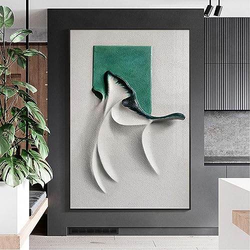 Art géométrique abstrait vagues de mer affiche déco noire blanche verte 35x50