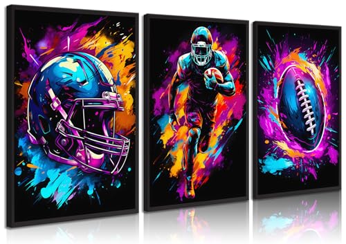 ZUGHRERF 3Pcs Football Wall Art Watercolour Color Splash Ink Rugby