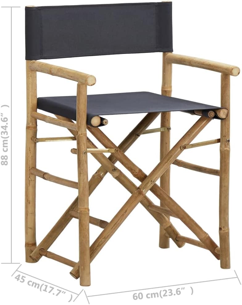 Folding Director's Chairs 2 pcs,Leisure Chair,Dining Chairs,Bistro Chair,Garden Chair,Easy Storage and Transport,Used for Lawn, Camping, Fishing, Dark Gray Bamboo and Fabric