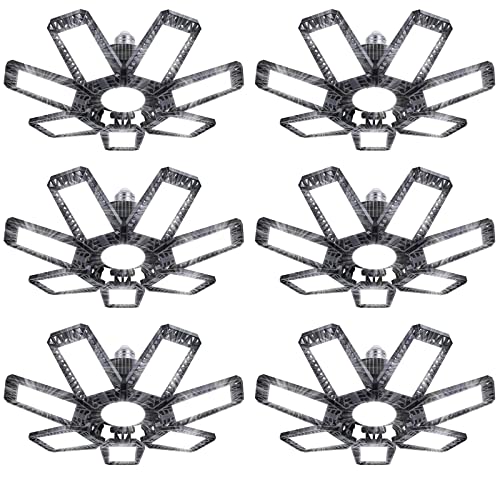 200W Éclairage LED Garage, Plafonnier d'atelier à LED 20000LM 6500k, Déformable à 7+1 Panneaux Réglables Lampe Garage, E26/E27 Plafonnier Garage pour cave Magasin Atelier Entrepôt Grange Éclairage Cover