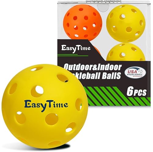 EasyTime Pickleball Ball Set, 40 Holes Pickleball Balls for Outdoor Sport, 26 Holes for Indoor, Highly Durable and Consistent Bounce, USAPA Standard for Pickle Ball Sport, 6/12 Pack to Choose