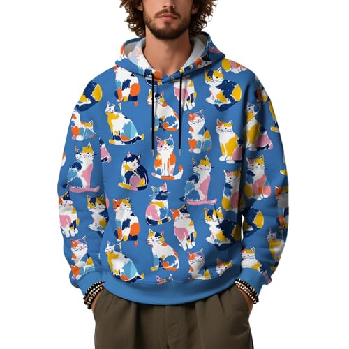 Sudadera anti UV hombre con estampado de animales y bolsillo retro azul