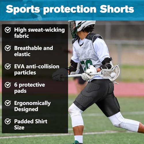 Dialudon Youth Boys Football Girdles 6-Pads Compression Shorts with Cup for Basketball Football Baseball Black Large