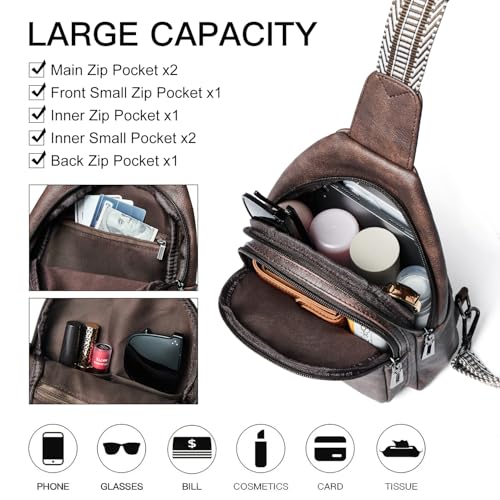 Image of LATMAP 7L Sling Bag for Women Men Crossbody Belt Bag Small Travel Sling Backpack Anti Theft Chest Daypack Purse Faux Leather
