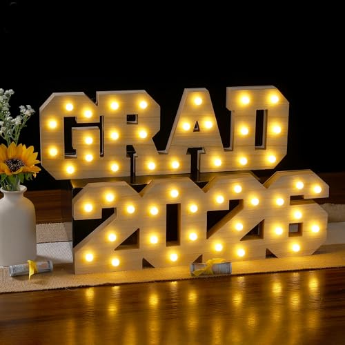 2026 Graduation Decorations- Light Up Letters 'Grad 2026'-Graduation Party Decorations Table Signfor for Kindergarten Preschool High School College GraduationPreschool High School College Graduation