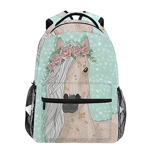 Sac à Dos d'école de Cheval de Fleur pour Les Filles garçons Enfants Sac de Voyage Bookbag