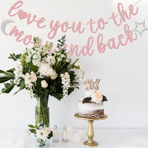 Love You to the Moon and Back Banner, Wedding Bridal Shower Baby Shower Anniversary Party Decorations Rose Gold Glitter by GXSOVSO - Used condition - Image 5