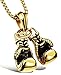 Hamoery Men Punk Stainless Steel Golden Boxing Gloves Chain Pendant Necklace(Golden)