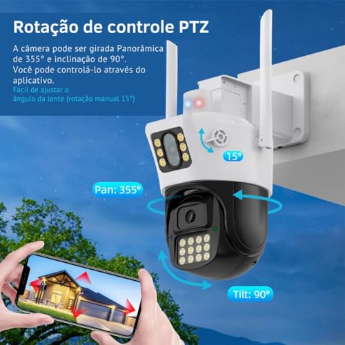 Wifi Smart Camera, Câmera sem Fio PTZ IP Dome: Visão Noturna em Cores, Detecção Humana AI, Resolução