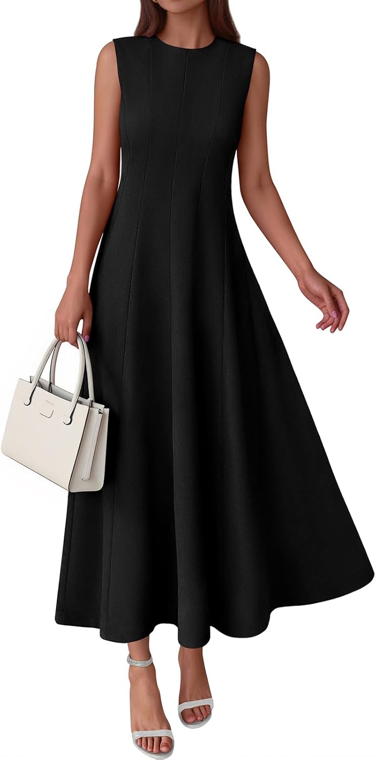 PRETTYGARDEN Sleeveless Crewneck Summer Maxi Dresses for Women 2025 Elegant Classy Semi Formal A Line Modest Party Dress