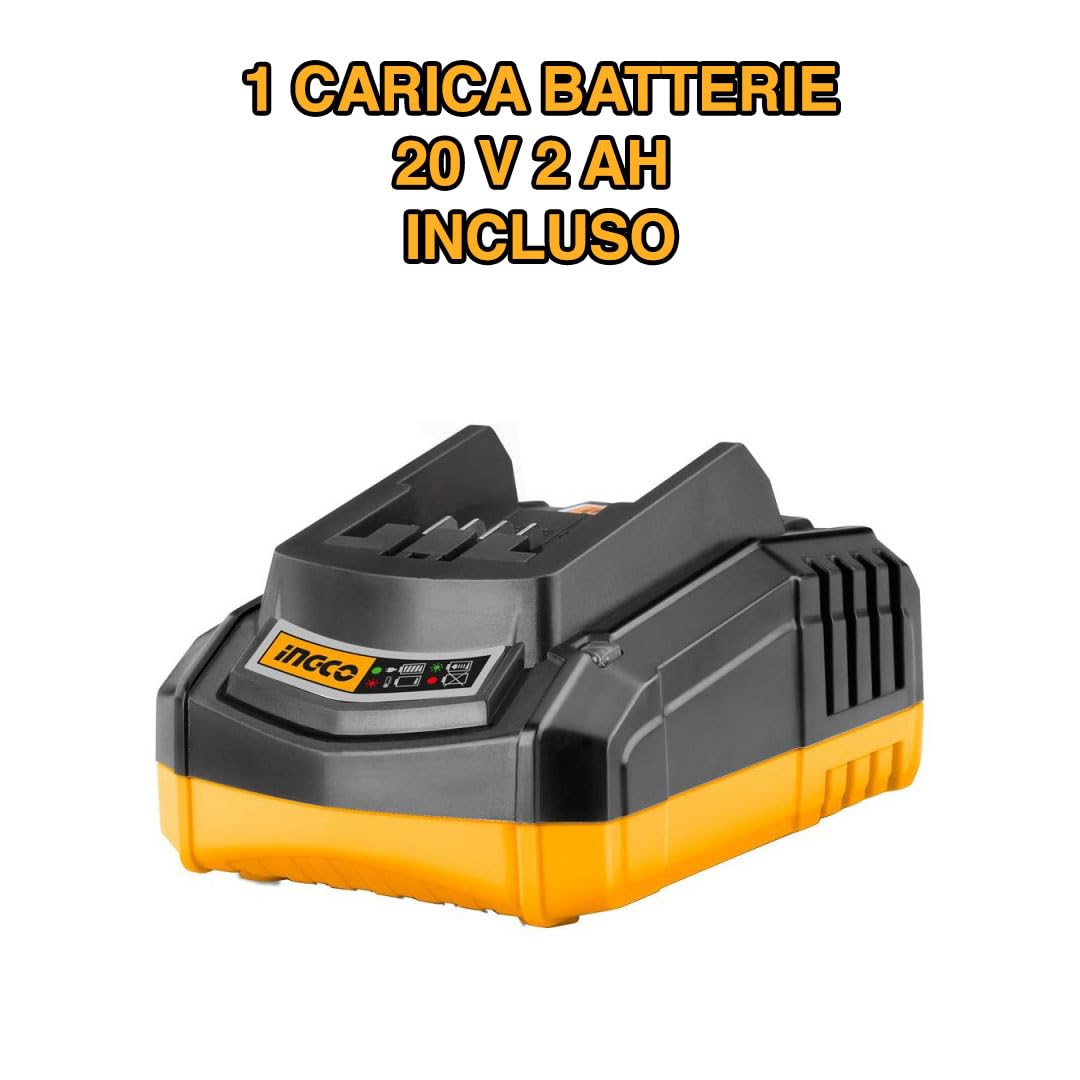 Ingco Ac22ahcarman Kit 2 Batterie Al Litio E Carica Batteria 20 V 2 AH Per Elettroutensili Utensili Elettrici Ingco