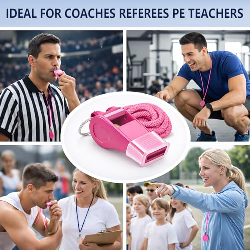 opasyo 3 Pack Pink Whistles with Mouthpiece & Lanyard, Loud Plastic Whistle for Coaches, Teachers & Lifeguard. Crisp Sound for Emergency Safety, Sports & Referee - Easy to Blow