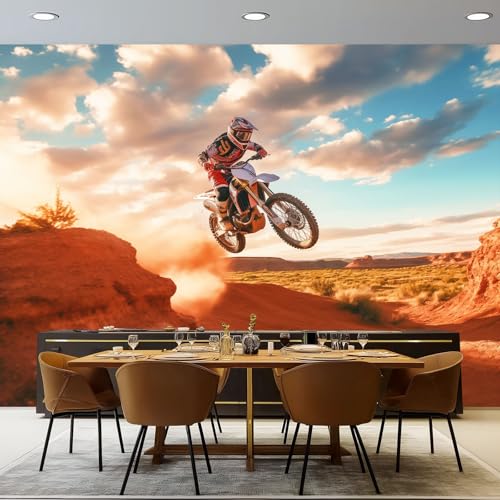 Papier Peint Panoramique Style Moderne Motif Moto Tout-Terrain 3D Effet Brun pour Couloir Canapé Fond Décoration, Papier Peint intissé pour Chambre Salon...