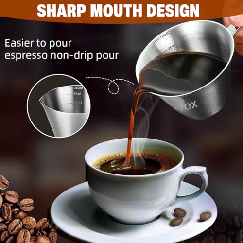 Image of Supvox 100ml Espresso Coffee Cup Brushed Stainless Steel Measuring Cup with Handle Dual-Way V-Nozzle Design Kitchen Measuring Cup Small Oil Pot