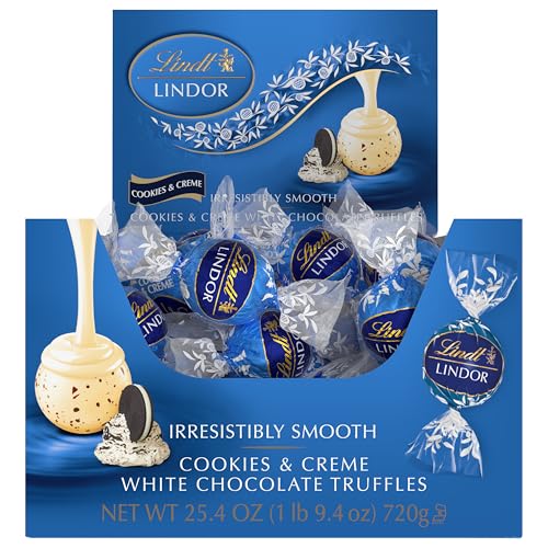Image of Lindt LINDOR Cookies and Creme White Chocolate Candy Truffles, Chocolates with Smooth, Melting Truffle Center, 60 Count Box