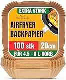 Backpapier für Heißluftfritteuse 100 Stück - 20-24 cm - Ungebleichte, Antihaft, Wasserdicht, Ölfest Airfryer Backpapier für 4,5L-8L Körbe heißluftfritteuse, Ideal für Ofen, Pfannen und Backen