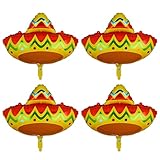 4 Pcs Fiesta Sombrero Balloon Mexican Cinco De Mayo Theme Foil Mylar Balloons Birthday Baby Shower Taco Night Party Decor Supplies