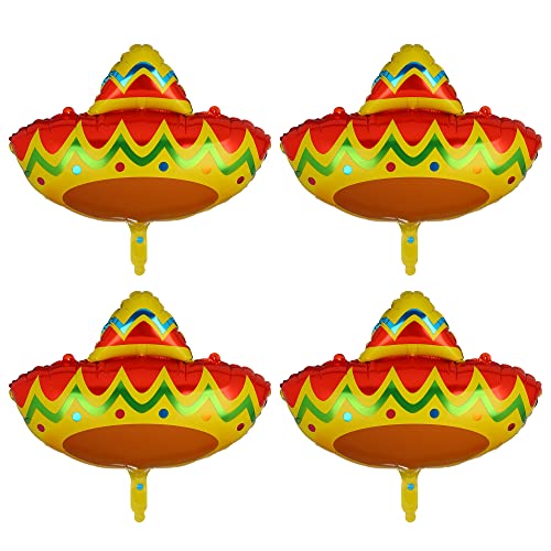 4Pcs Fiesta Sombrero Balloon Mexican Cinco De Mayo Theme Foil Mylar Balloon
