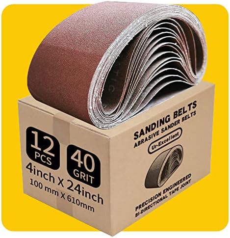4 x 24 Inch 40 Grit Sanding Belt | Premium Aluminum Oxide Sanding Belt | Premium Sander Sandpaper – 12 Pack
