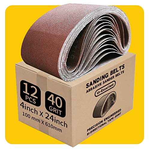 4 x 24 Inch 40 Grit Sanding Belt | Premium Aluminum Oxide Sanding Belt | Premium Sander Sandpaper 12 Pack