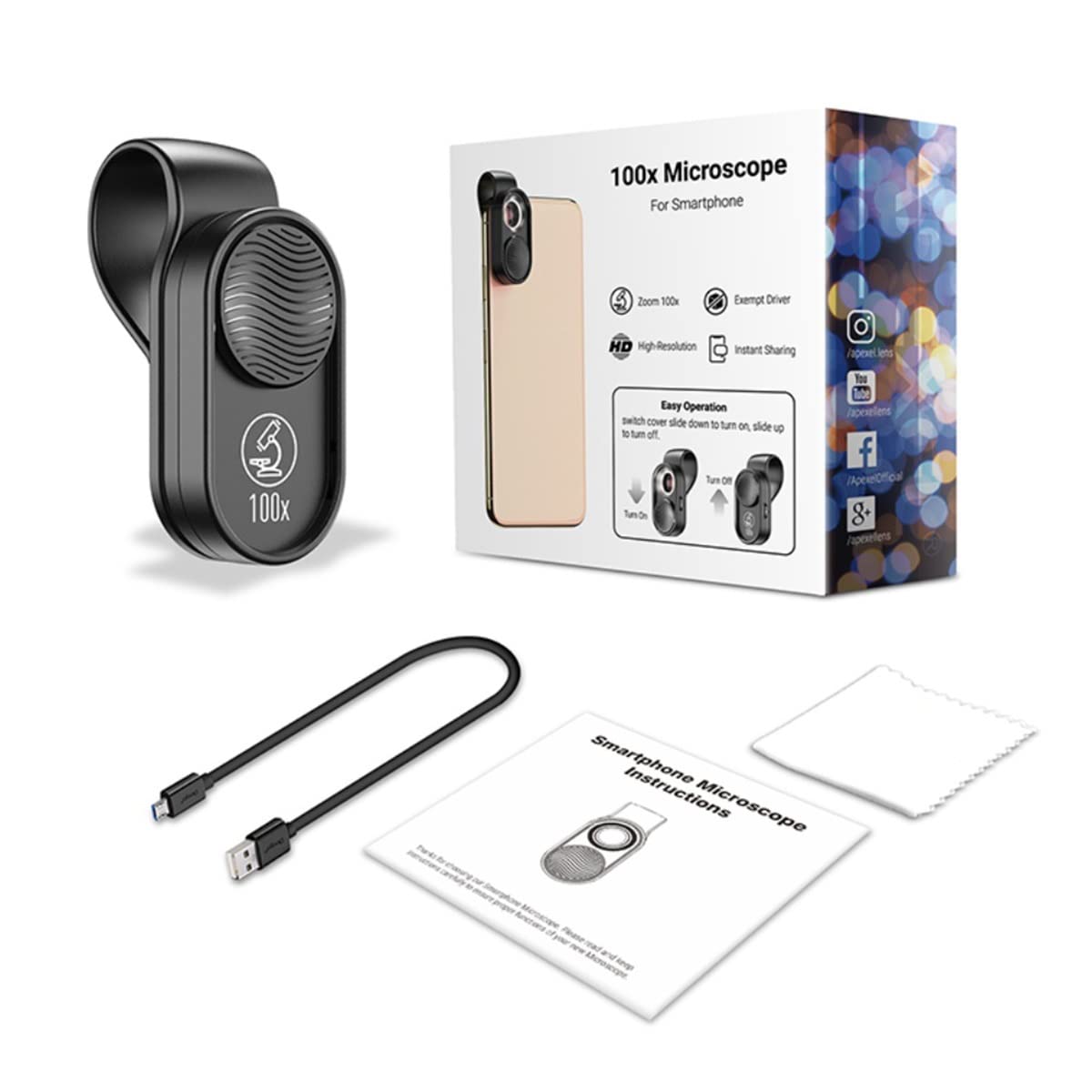 Akcesoria do mikroskopu laboratoryjnego 100X obiektyw mikroskopowy obiektyw makro do telefonu komórkowego o dużym powiększeniu LED mini kieszonkowy przenośny obiektyw