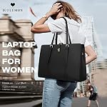 Laptop Bag for Women 15.6 Inch Leather Laptop Tote Bag Waterproof Work Shoulder Bag Lightweight Computer Tote Bag Professional Women Business Office Bag Large Travel Handbag Black