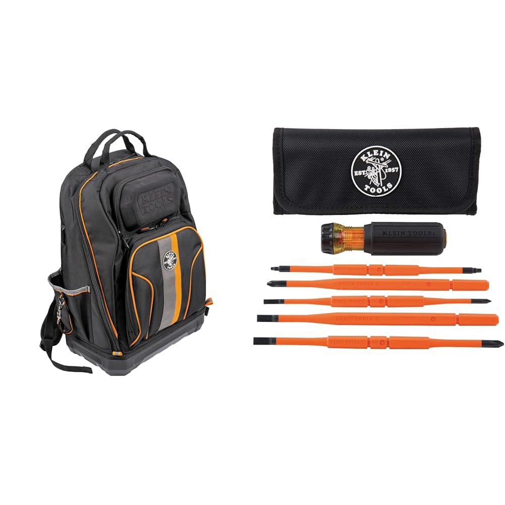 Klein Tools 62800BP Backpack Tool Bag Tradesman Pro Extra-Large 40-Pocket 32288 Insulated Screwdriver 8-in-1 Screwdriver Set with Interchangeable