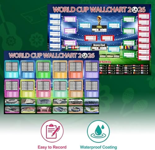 لوحة جدارية لكاس العالم لكرة القدم 2026 من ايه ار اس ®، قطعة واحدة من ملصق جدول كاس العالم، ديكورات حفلات كرة القدم، ملصقات 84 × 60 سم، هدايا رائعة لمحبي كرة القدم