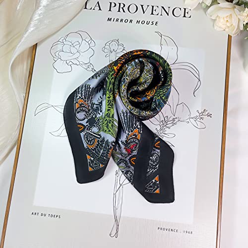 Ringingr 27.5” X 27.5” Silk Feeling Stain Scarves For Women Girls Black Silk Hair Wrap For Sleeping Neckerchief Square Scarf For Spring Summer #TOP5