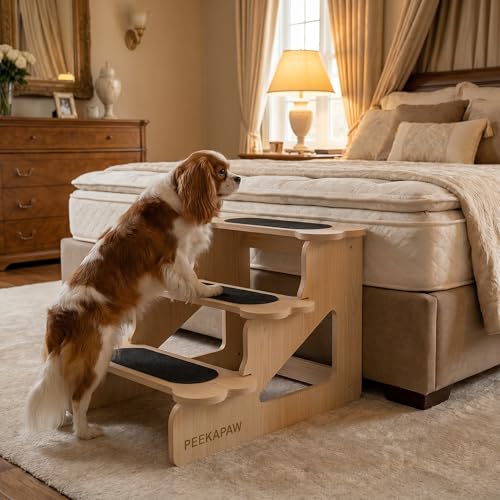 PEEKAPAW Wood Dog Stairs for Bed