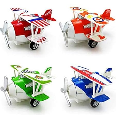 IndusBay Vintage Airplane Model Mini Diecast Metal Army Biplane Aircraft Model Aeroplane Toy for Kids , Desktop Decoration - Set of 4