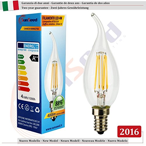 SUNSEED 10 X E14 4W (Equivalent to 40W) Sapphire Filament LED Flame Light Bulb C35TA Warm White 2700K, Pack of 10 - Warm White 2700k - Image 2