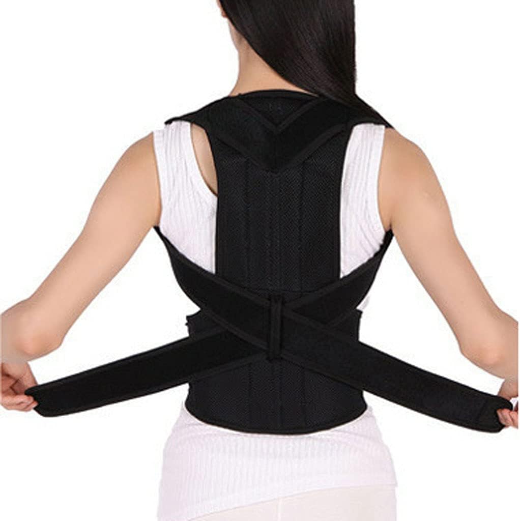 Posture Corrector with Back Support Adjustable Upper Lower Back Brace for Women Men Kyphosis Humpback Straightener for Neck Spine Shoulder Pain Relief (Color : Black Size : XXL) (Black Med (Black X
