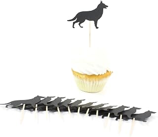 German Shepherd Cupcake Toppers Set of 12 | Handmade Black Dog Cake Topper | Pet Birthday Party Decorations | Pet Party