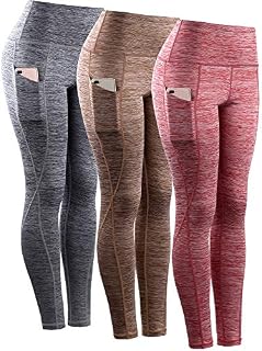 Neleus Tummy Control High Waist Workout Running Leggings for Women,9033,Yoga Pant 3 Pack,Red,Grey,Brown,XS,EU
