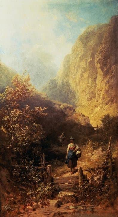 Impression sur toile Ermite tricotant par Carl Spitzweg poster salon 60x90cm
