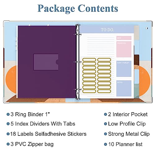 Image of 3 Ring Binder, 1 Inches Round Ring Binder with Clipboard, Dividers Tabs, PVC Zipper Bag Sleeves & to Do List Planners for Women, Men, School, Office Supplies, Mountain