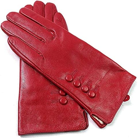 Lades Genuine Leather Gloves Fully Lined (Medium, Red) Cover