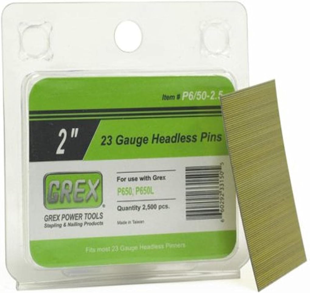 P6/50-2.5 Grex P-6/50-2.5 23 Gauge 2-Inch Length Headless Pins (2,500 per Box)