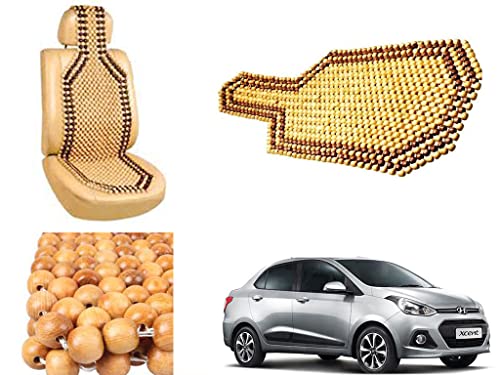 Image of Car Bead Seat Wooden Beads Cushion Cover Pad for Hyundai Xcent 2016, Acupressure Sitting Seat Cover | Cream Color - Pack of 1