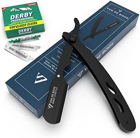 Van De Boos® Rasiermesser Herren Set mit 100 Original Derby Rasierklingen | Langlebiges Edelstahl Bartmesser mit Wechselklinge & ergonomischem Griff | Friseur Bart Messer Herren in
