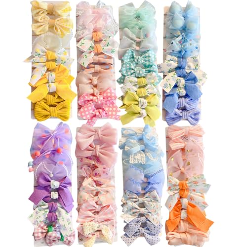 Petunny 40Pcs Soft Elastic Hair Ties with Colorful Small Bows for Girls, Kids, and Toddlers (Random Color)