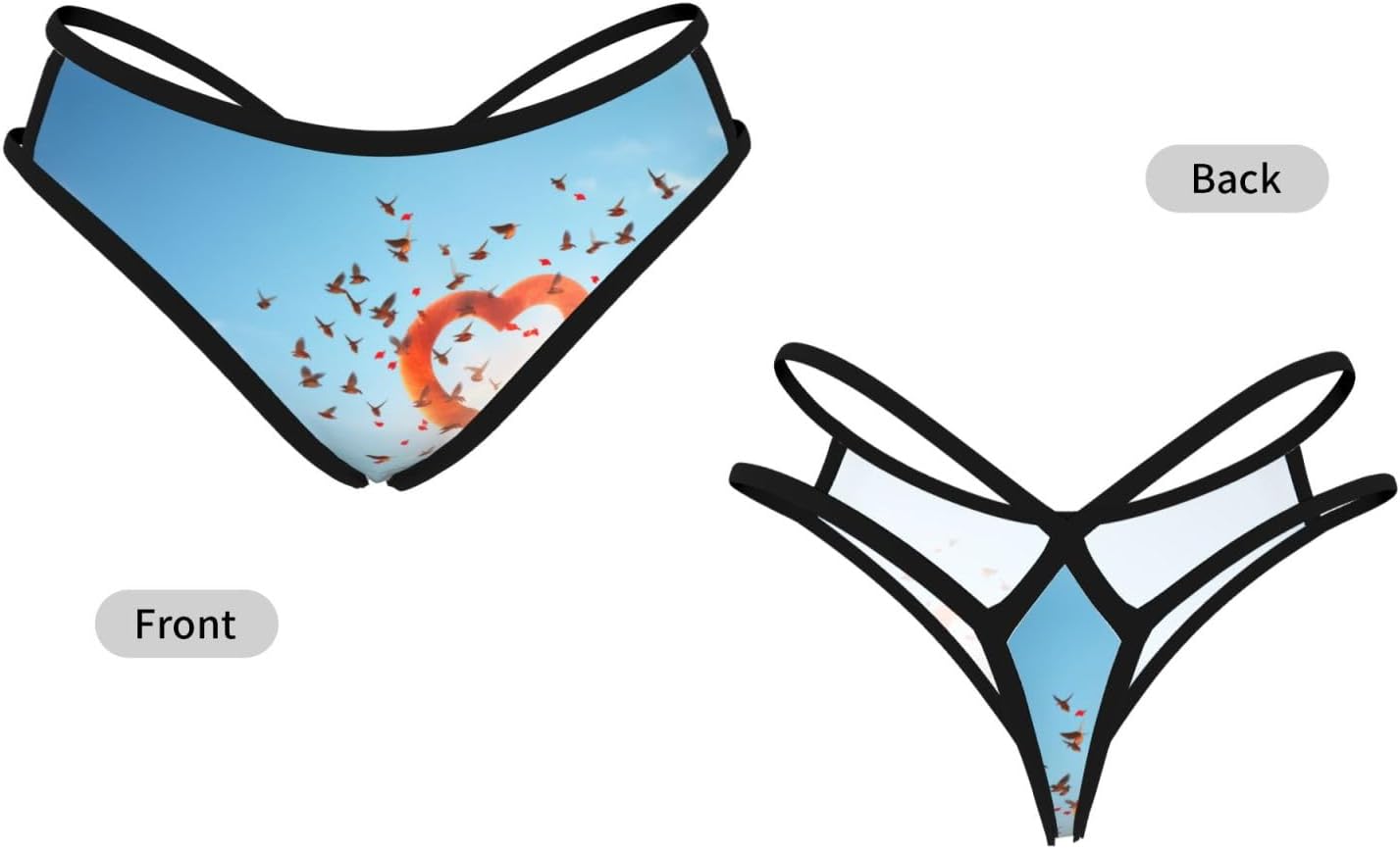 Bird Love Heart Art Print Sexy Underwear G String Thongs For Women Low Rise No Show Workout Panties For Sports And Yoga