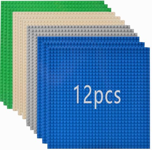 12 Platten Grundplatten für Bauklötze, 100% kompatibel mit Meisten Marken | 12Klassische Grundplatten für Bauklötze,Kompatibel mit Bauplatte Lego Classic,25.5 * 25.5cm Grüne Blaue