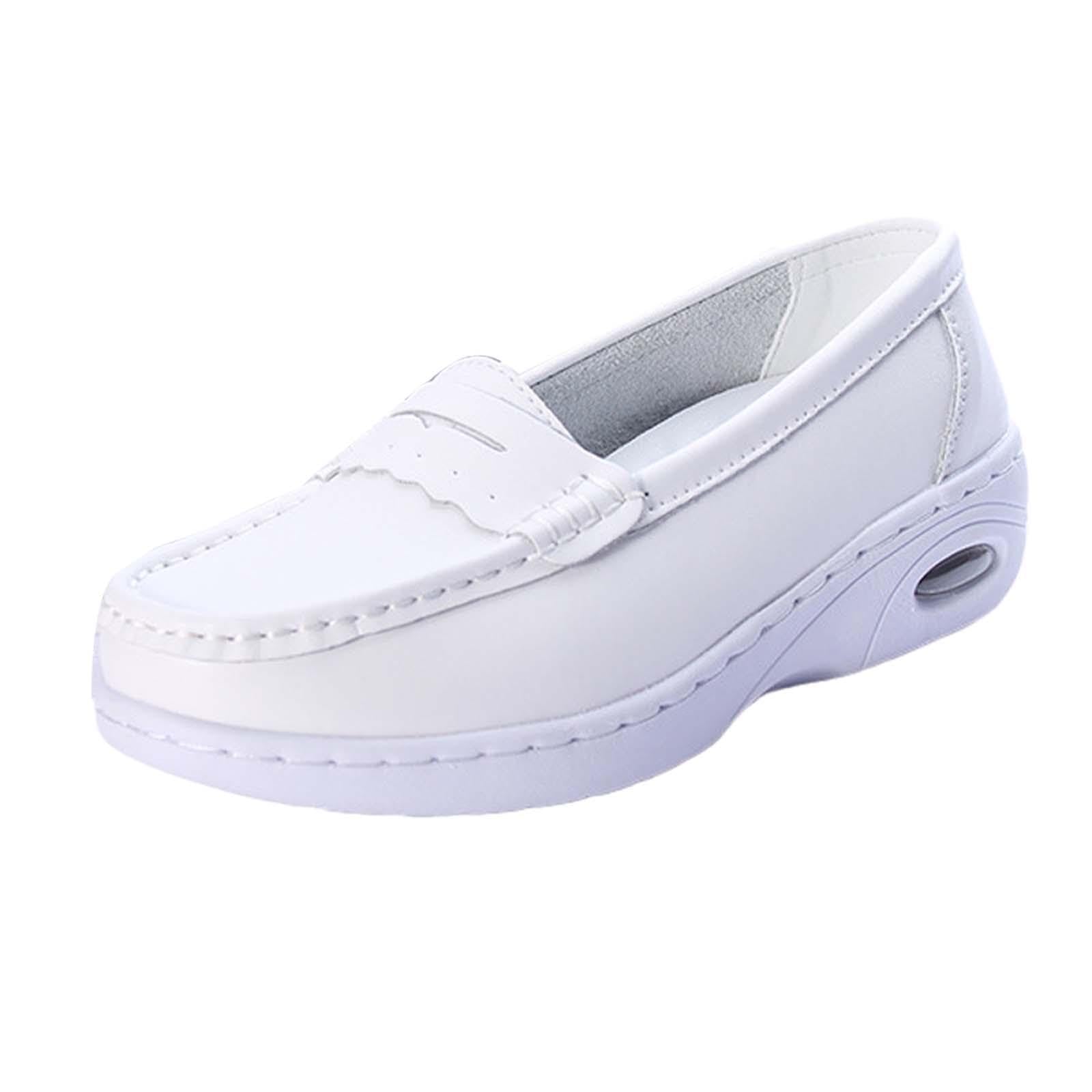 Amagogo Zapatos de Enfermera para Mujer, Calzado Plano, Zapatos para Caminar, Zapatos Casuales cómodos, Mocasines de Enfermera, Zapatos de Cocina Blancos,
