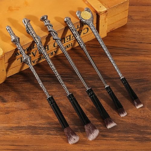 BANSHAN Makeup Brush Set Metal,[5 PCS] Silver Handle Wizard Wand Anime Collection for Foundation Blush, Eyeshadow, Face Concealer, Eyeliner Contour, Powder Liquid Eye, Anime Gift for Girls Women - Image 4