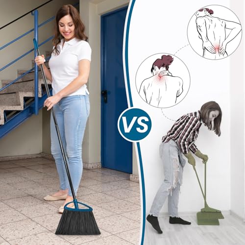 MAVRIZ Outdoor Broom Heavy Duty Angle Broom with 60" Long Handle Stiff Bristle Brooms for Sweeping Indoor, Restaurant, Shop, Garage, Commercial