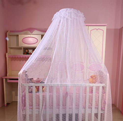 Baby Mosquito Net Nursery Crib Bed Hanging Dome Canopy Mesh Insect Netting with Stand, White